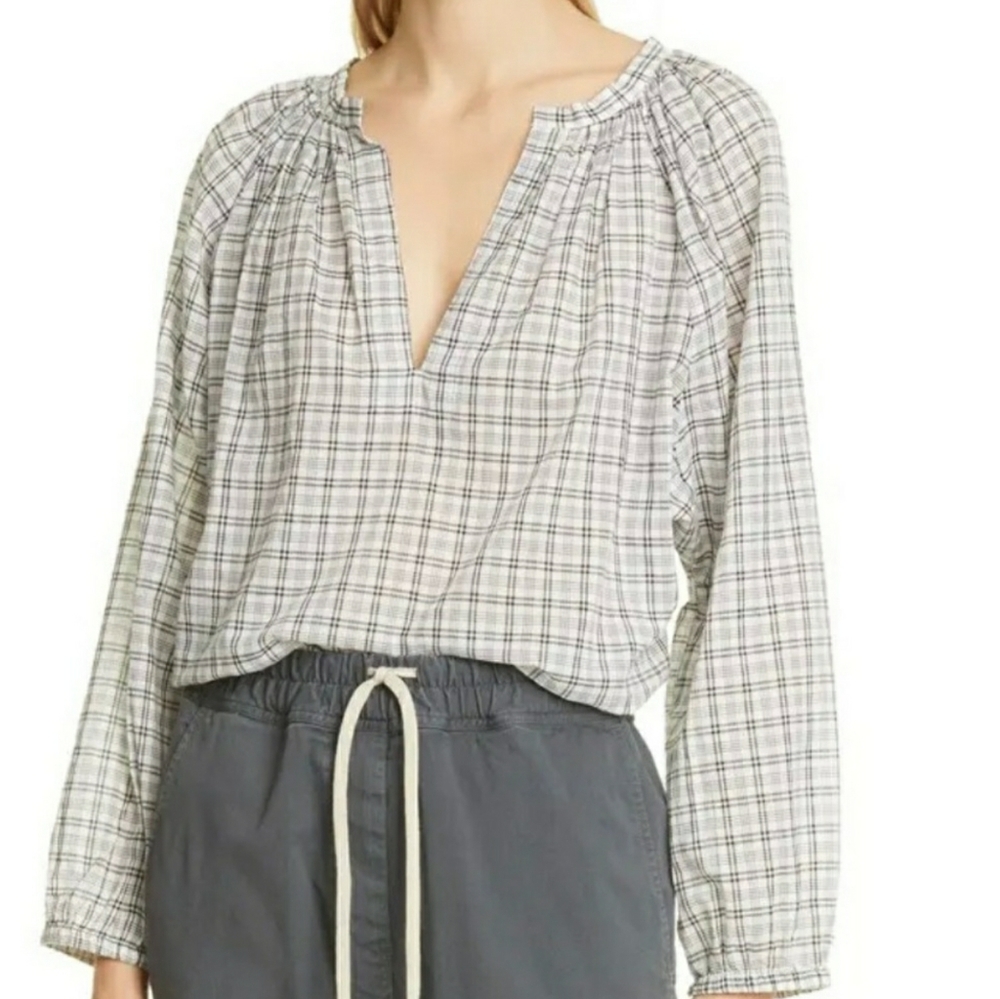 Nili Lotan Brooke Check Cotton Top in White/Black, l NWOT
